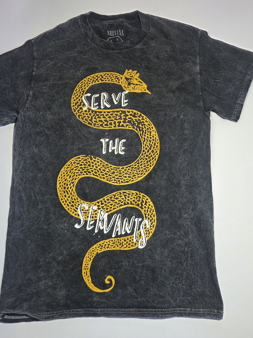 NIRVANA Black Tee with Yellow Snake Graphic